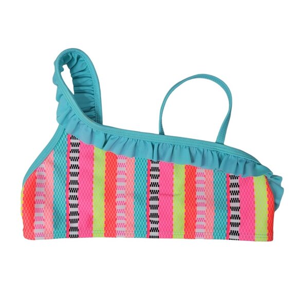 Cat & Jack Girls Swimsuit Set Pink Blue Medium Bikini Skirt Cover Stripe 3 Piece - Picture 2 of 16